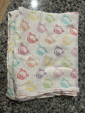 Tula White Swaddle Blanket with Rainbow Bear Face Print